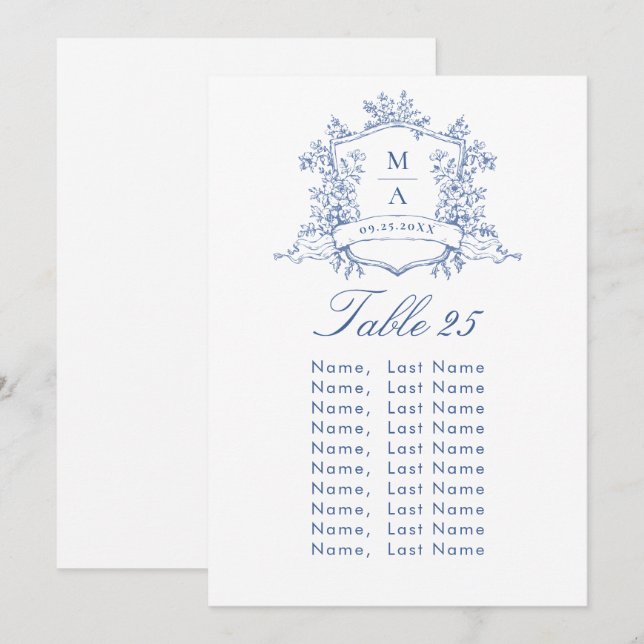 Victorian Ornate Grace Wedding Seating Chart Card (Front/Back)