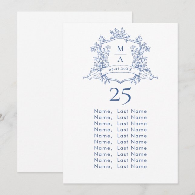 Victorian Ornate Grace Wedding Seating Chart Card (Front/Back)