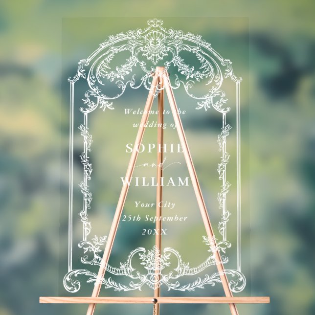 Victorian Ornate Grace Wedding WELCOME Wedding Acrylic Sign (Neutral)