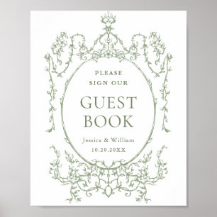 Victorian Ornate Sage Green Floral Guestbook Sign