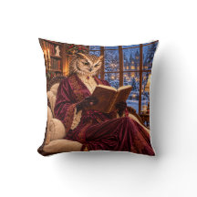 Victorian Owl Lady Reading Cosy Winter Library