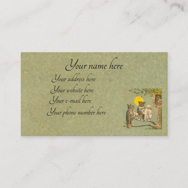 Victorian Owl Wedding Business Card (Front)