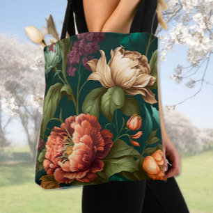 Victorian Painted Flowers Tote Bag