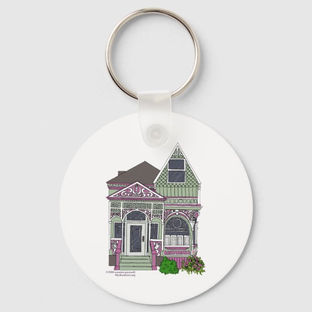 Victorian Painted Lady - Green/Pink Key Ring (Front)
