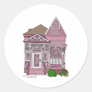 Victorian "Painted Lady" - pink Classic Round Sticker