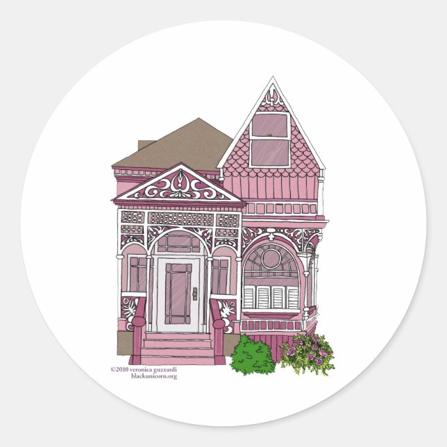 Victorian "Painted Lady" - pink Classic Round Sticker (Front)
