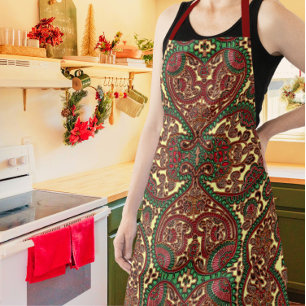 Victorian paisley pattern elegant red green gold apron