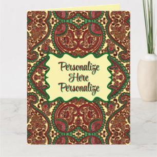 Victorian paisley pattern elegant red green gold card
