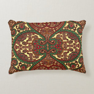 Victorian paisley pattern elegant red green gold decorative cushion
