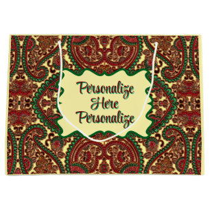 Victorian paisley pattern elegant red green gold large gift bag