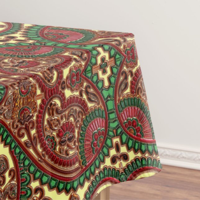 Victorian paisley pattern elegant red green gold tablecloth (Creator Uploaded)