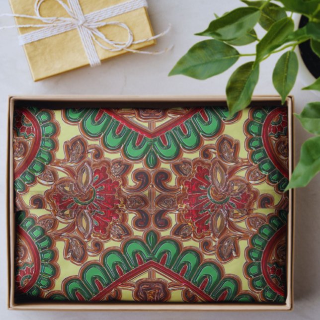 Victorian paisley pattern elegant red green gold tissue paper (Creator Uploaded)