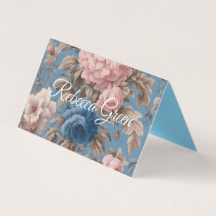 Victorian Pastel Blue And Pink Blossoms Business Card