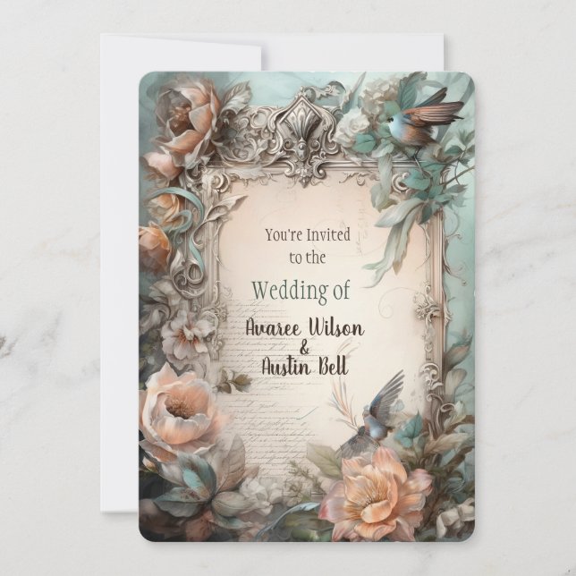 Victorian Pastel Pink Blue Floral Invitation (Front)