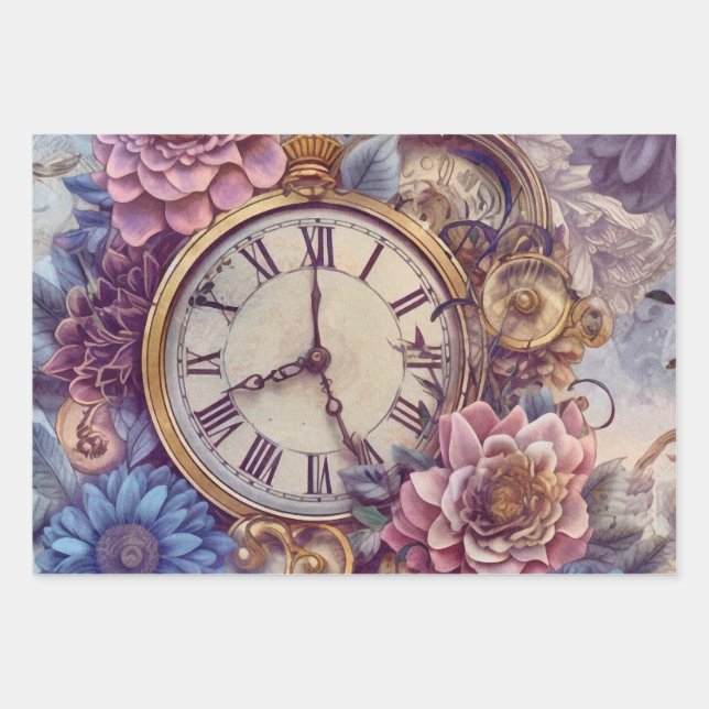 Victorian Pastel Steampunk Pattern  Wrapping Paper Sheet (Front 3)