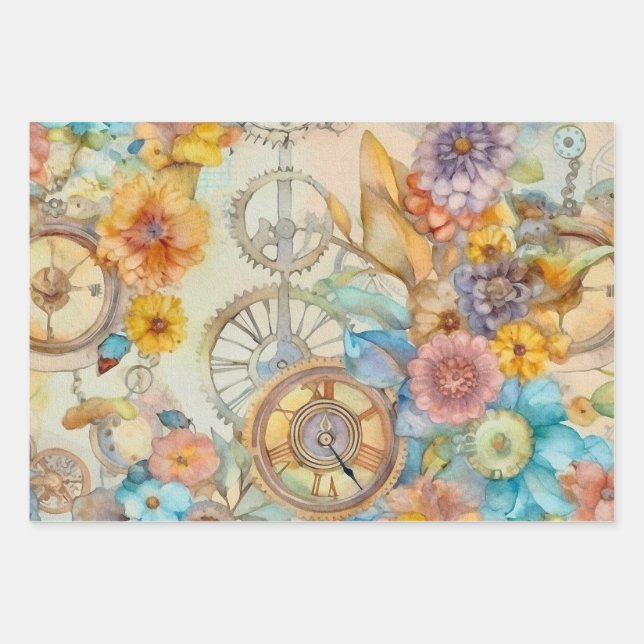 Victorian Pastel Steampunk Pattern  Wrapping Paper Sheet (Front 3)