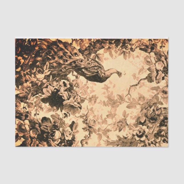Victorian peacock floral elegant pattern peach tissue paper (Front)