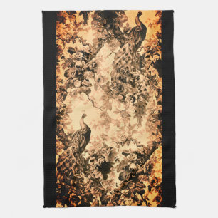 Victorian peacock floral elegant pattern tea towel