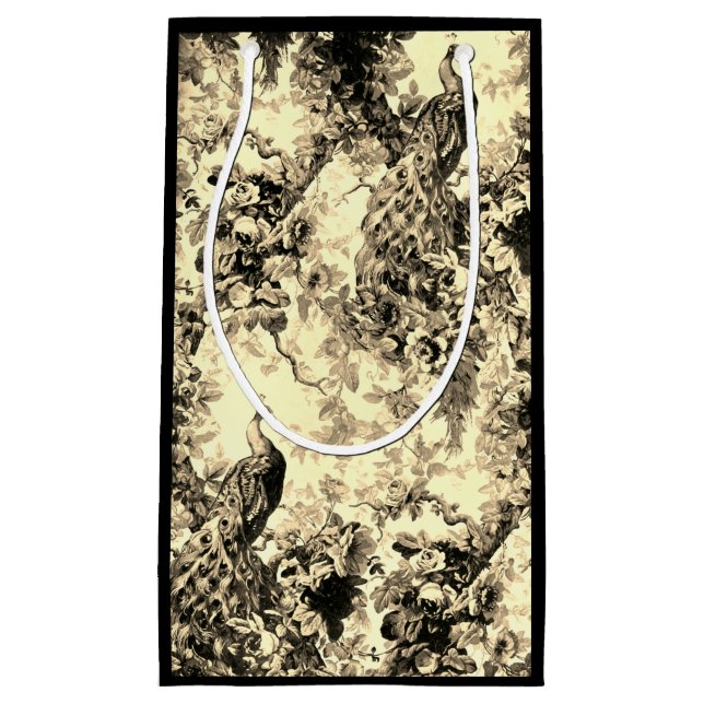 Victorian peacock floral elegant toile look small gift bag (Front)