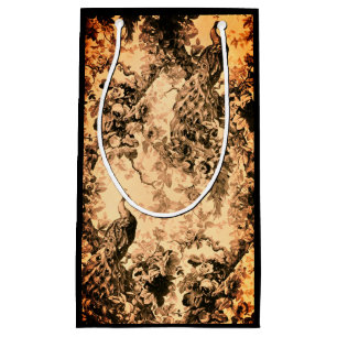 Victorian peacock floral elegant toile look small gift bag