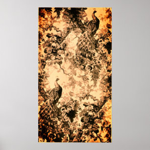 Victorian peacock floral elegant toile pattern poster