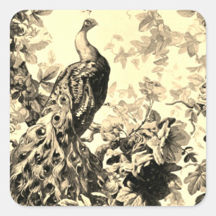 Victorian peacock floral elegant toile pattern square sticker