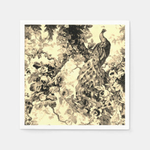 Victorian peacock floral toile elegant cream black napkin