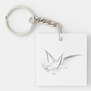 Victorian Penwork Calligraphic Dove Key Ring