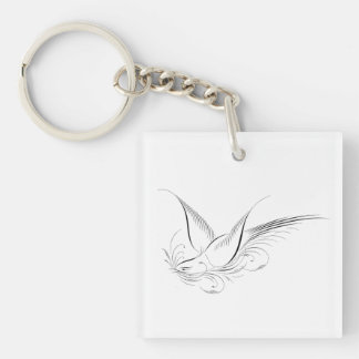 Victorian Penwork Calligraphic Dove  Key Ring