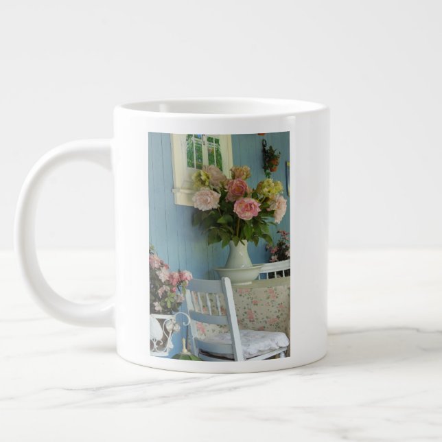 Victorian Peonies - Martha's Vineyard Large Coffee Mug (Left)