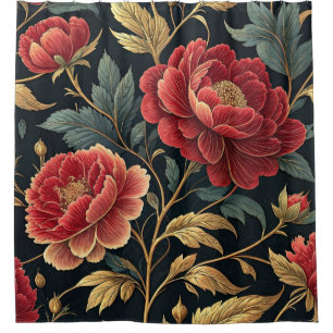 Victorian Peony Botanical Pattern Shower Curtain