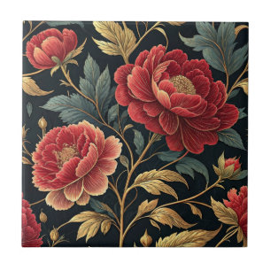 Victorian Peony Botanical Pattern Tile