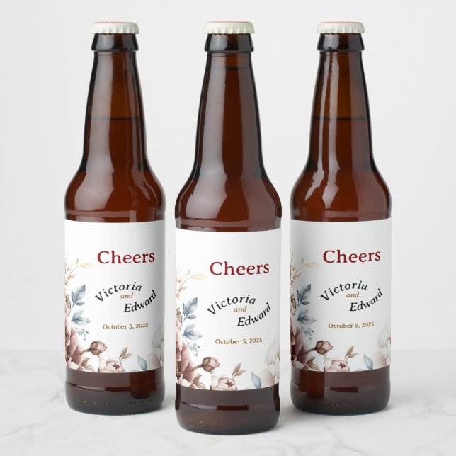 Victorian Peony Luxe Beverage Beer Bottle Labels (Bottles)