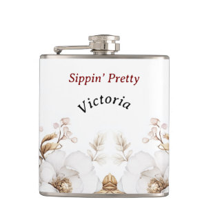Victorian Peony Luxe Wedding Hers Vinyl Wrapped  Hip Flask
