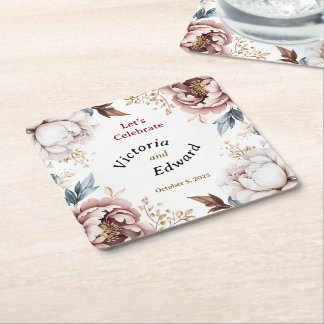 Victorian Peony Luxe Wedding Paper Coasters