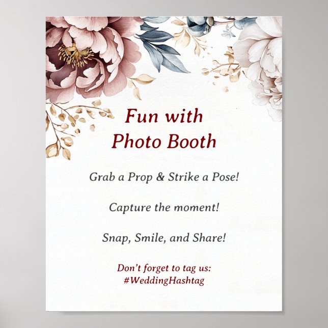 Victorian Peony Luxe Wedding Photo Booth Sign (Front)