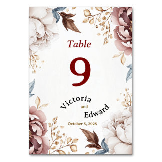 Victorian Peony Luxe Wedding Table Number Card