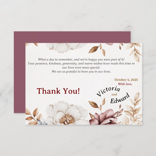 Victorian Peony Luxe Wedding Thank You Card (Front/Back)