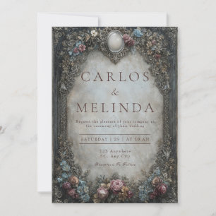 Victorian Pewter Grey Baroque Floral Wedding Invitation