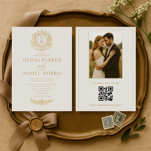 Victorian Photo QR Code Floral Elegant Wedding Invitation
