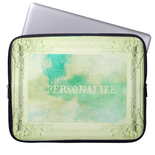 Victorian picture frame sky cloud painting teal laptop sleeve (Front)