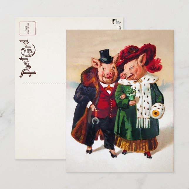 Victorian Pig Couple Postcard (Front/Back)