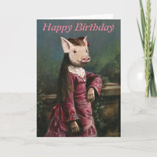 Victorian Piglet Girl Birthday Card (Front)