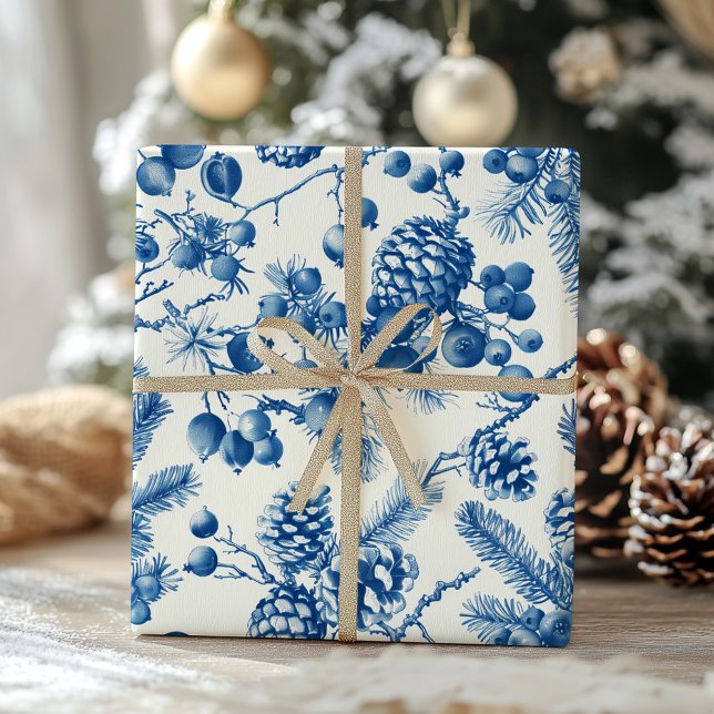 Victorian Pine Cones and Branches Toile Christmas Wrapping Paper (Creator Uploaded)