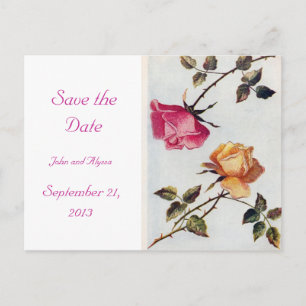 Victorian Pink and Yellow Roses Save the Date Card