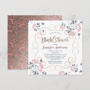 Victorian Pink Blue Rose Gold Floral Bridal Shower Invitation