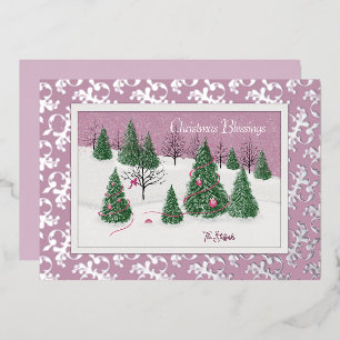 Victorian Pink Enchanted Forest Foil Holiday Card
