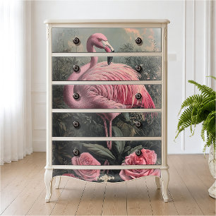 Victorian Pink Flamingo Vintage Roses Illustration Tissue Paper