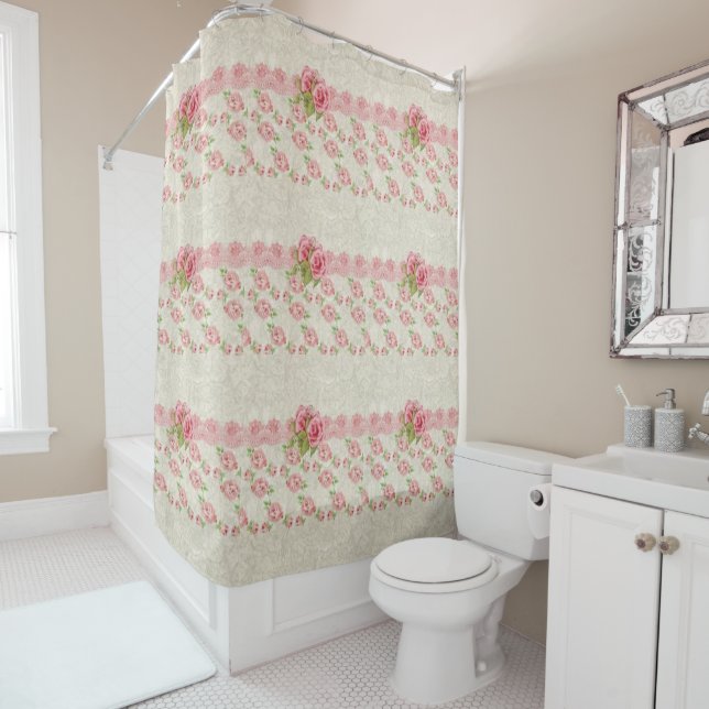 Victorian pink floral showercurtain shower curtain (In Situ)