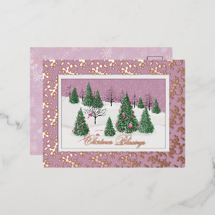 Victorian Pink Forest Foil Holiday Post Card